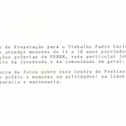 Descrição sobre as atividades do Centro de Preparação para o Trabalho Padre Cacique (1972)